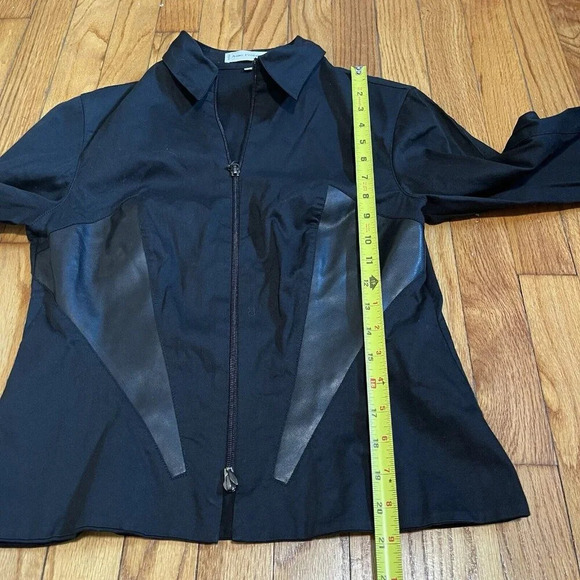 Anne Fontaine Vintage Black Paneled Zip Front Collared Blouse Size 2 - Picture 6 of 7
